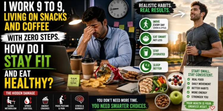 I Work 9 To 9, Living On Snacks And Coffee With Zero Steps. How Do I Stay Fit And Eat Healthy?